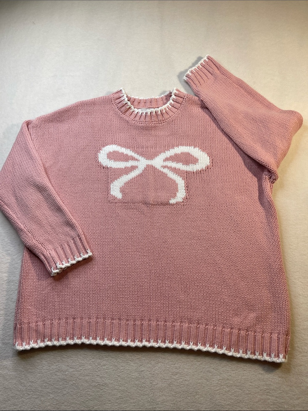 Sincerely Jules Pink Knit Crewneck Sweater with White Bow WOMENS SIZE XS